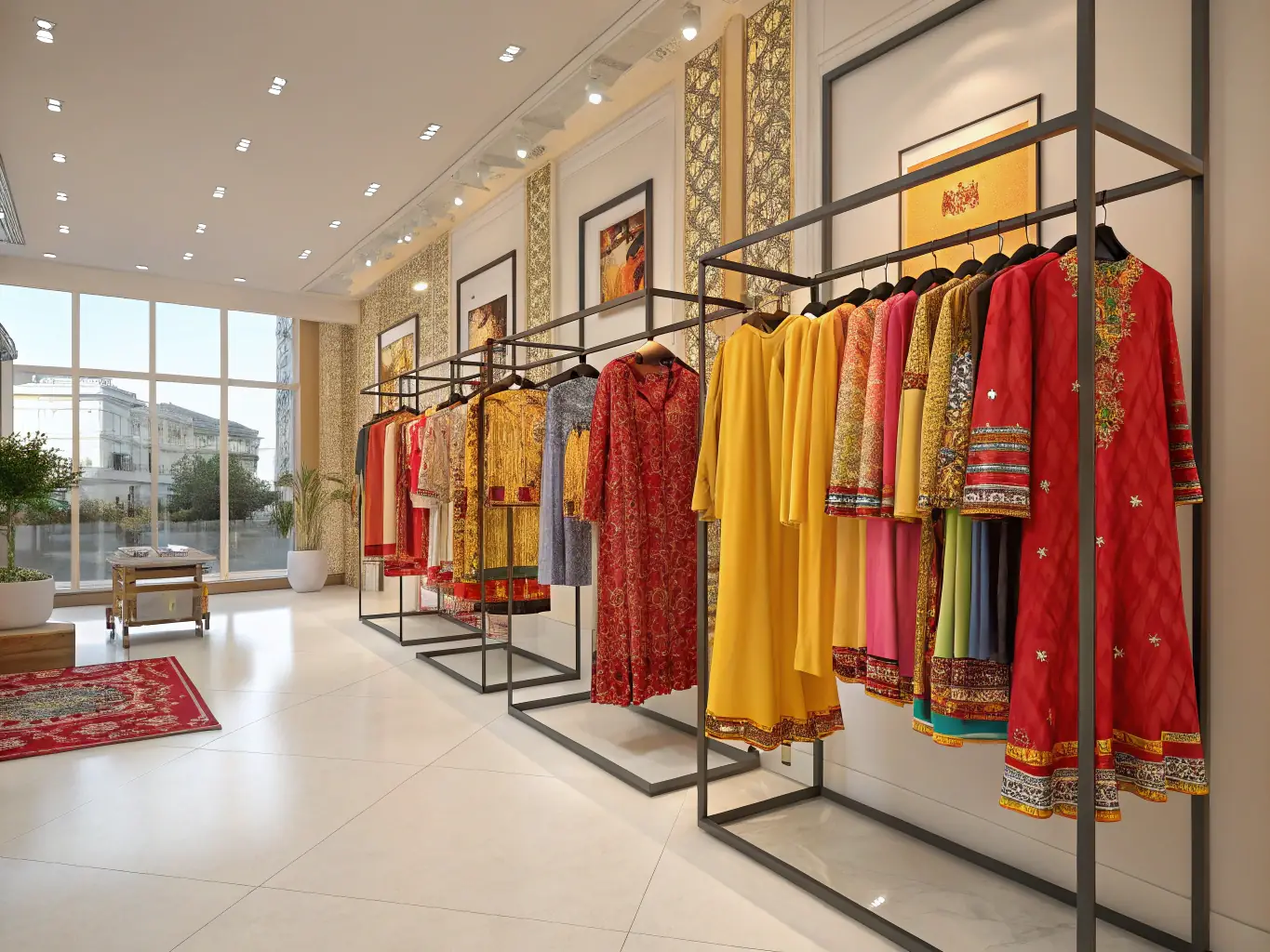 A vibrant image of stylish Indian ethnic wear, western outfits, and accessories displayed on mannequins, symbolizing the Fashion category for bargain hunters.