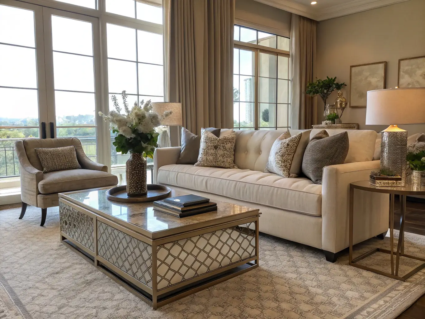 A cozy living room scene with modern furniture, kitchen appliances, and home décor items, highlighting the Home category for Indian shoppers.